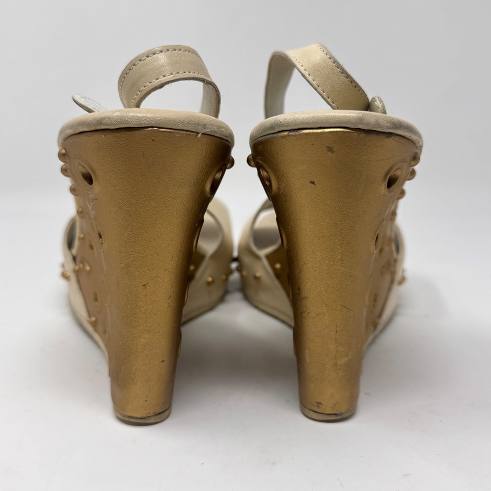 Vintage Oakley Hollow Point Wedge Heel Sandals Cream/Gold Size 8.5 - Picture 8 of 9